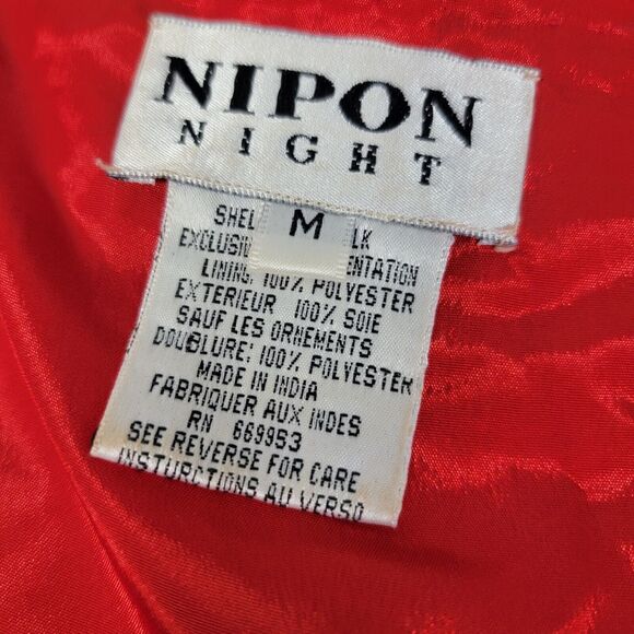 Vintage Nipon Night Jacket Sz M Red Black Sequin Silk Lined Beaded 80s 90s - Picture 9 of 17